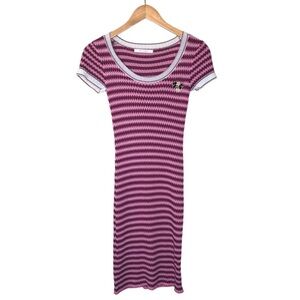 MS Studio Knitted Fitted Midi Dress Short Sleeve Side Slit 90’s Y2K Girlhood XS